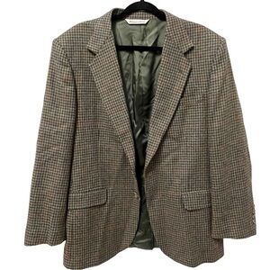 Hunt Club Men’s 42R Houndstooth Wool Blazer Sport Coat USA Made Brown Green
